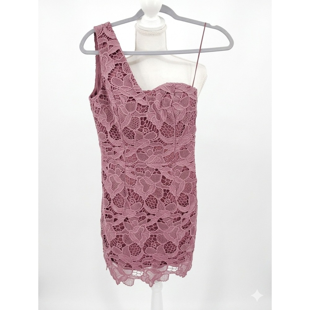 Dress the Population Mauve Pink Lace One Shoulder Mini Cocktail Dress XS